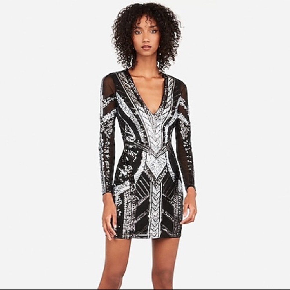 Express Deep V Sequin Dress